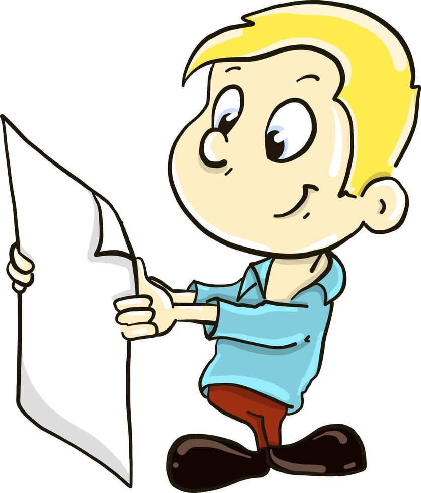 Junge mit Blatt Papier, Illustration, Vektor auf weißem Hintergrund