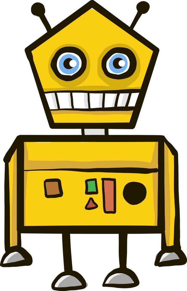 verängstigter gelber Roboter, Illustration, Vektor auf weißem Hintergrund