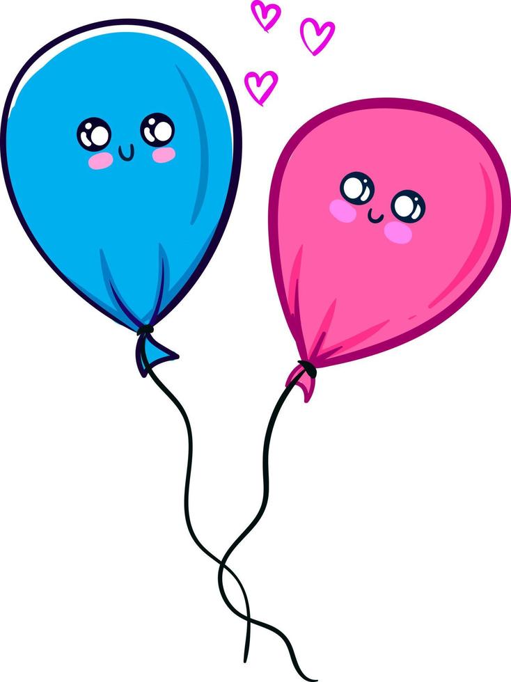 romantische Luftballons, Illustration, Vektor auf weißem Hintergrund
