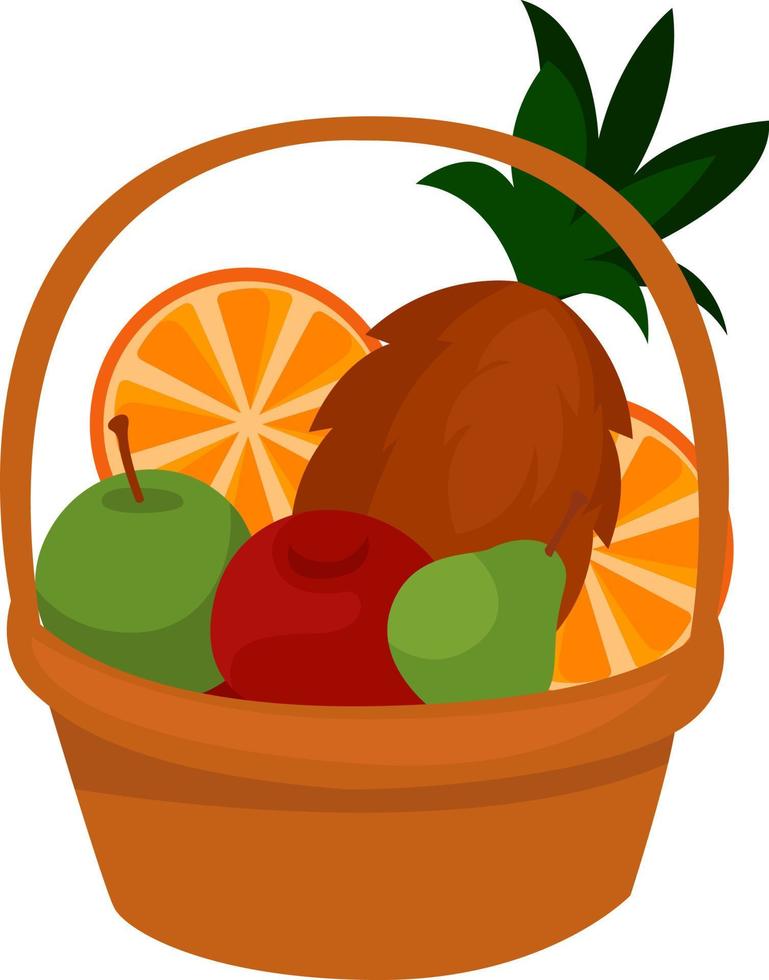 korg med frukter, illustration, vektor på vit bakgrund