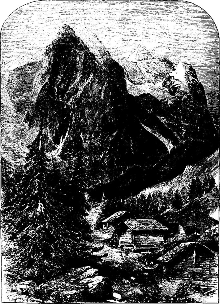 de brunnshorn och våthorn berg i schweiz , årgång illustration. vektor