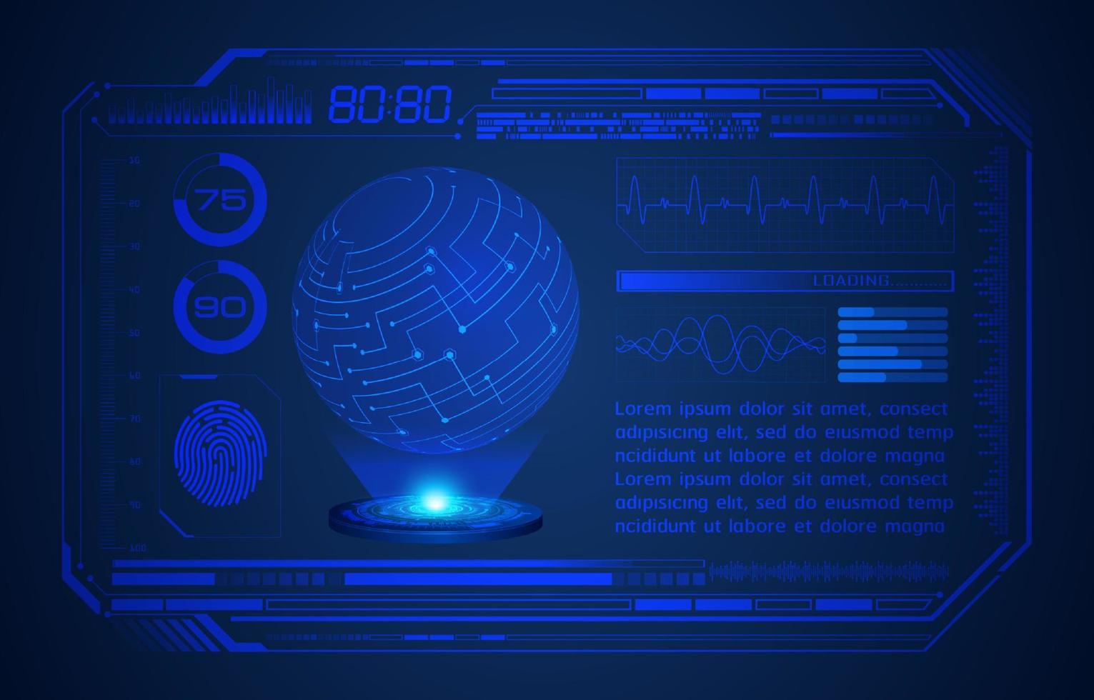 blauer moderner hud-technologie-bildschirmhintergrund mit holografischem globus vektor