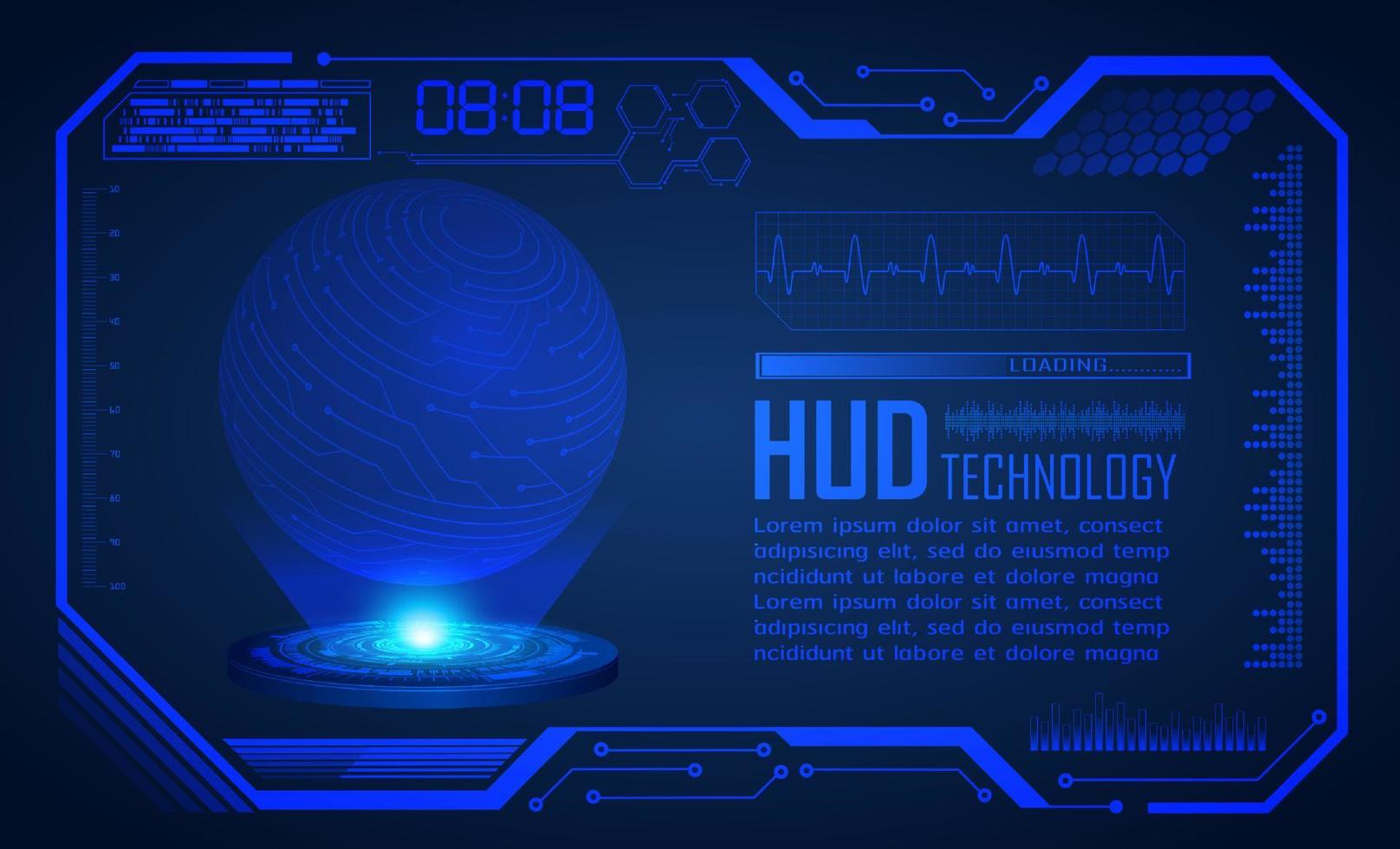 blauer moderner hud-technologie-bildschirmhintergrund mit holografischem globus vektor