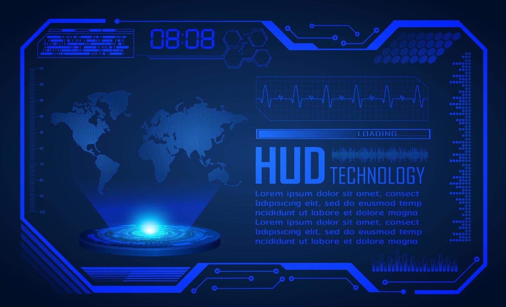 blauer moderner hud-technologie-bildschirmhintergrund mit holografischem globus vektor