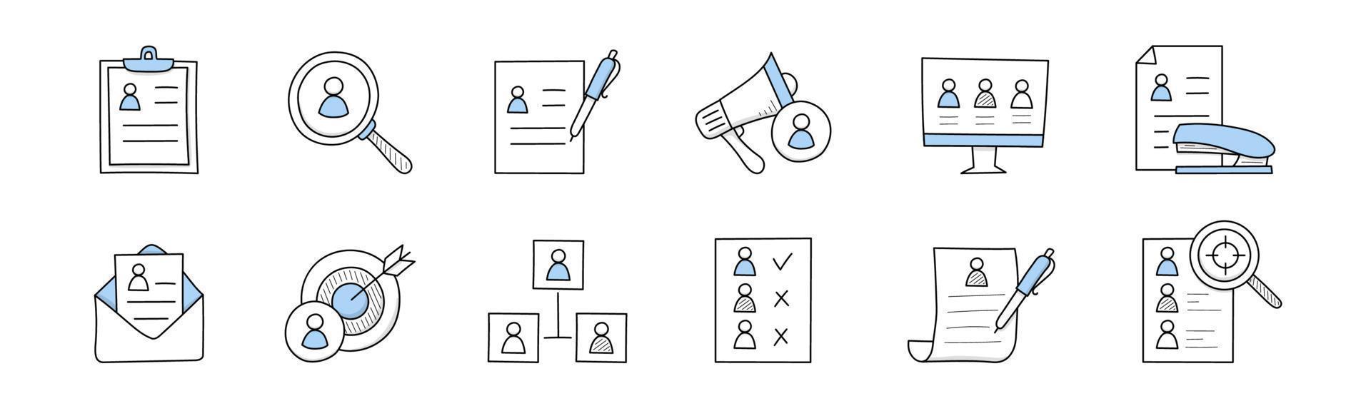 hr-doodle-symbole, geschäftsanwerbung, beschäftigung vektor