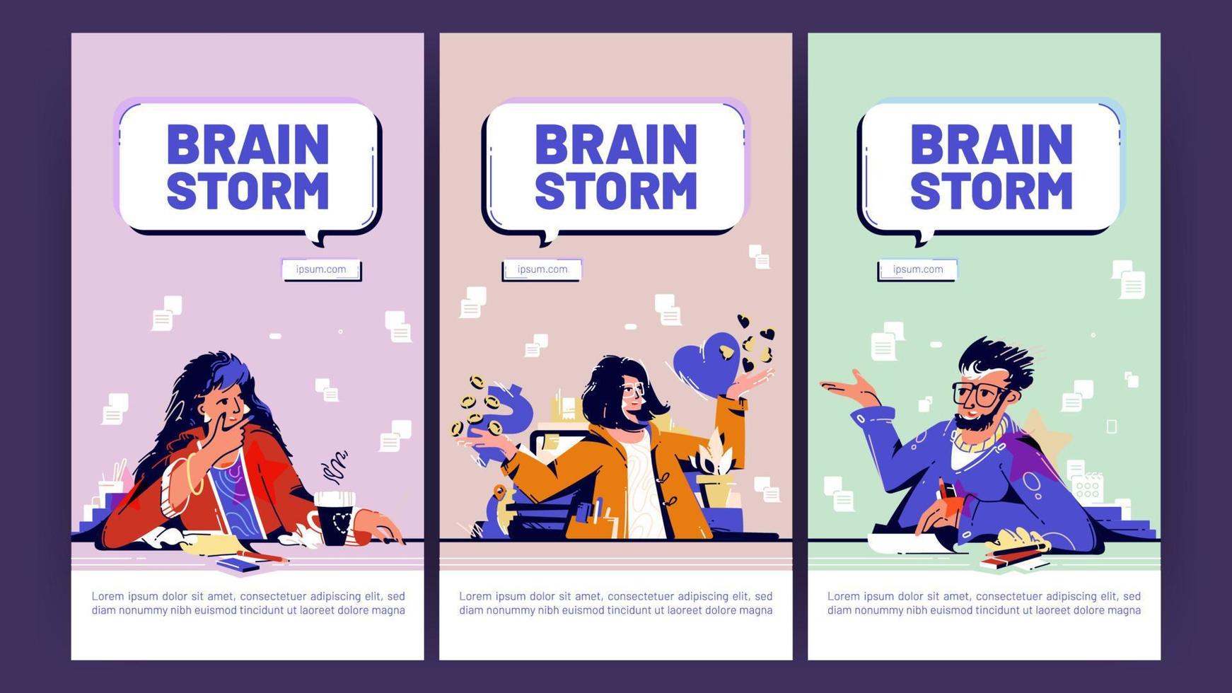 Brainstorming-Poster mit Menschen, die gemeinsam denken vektor