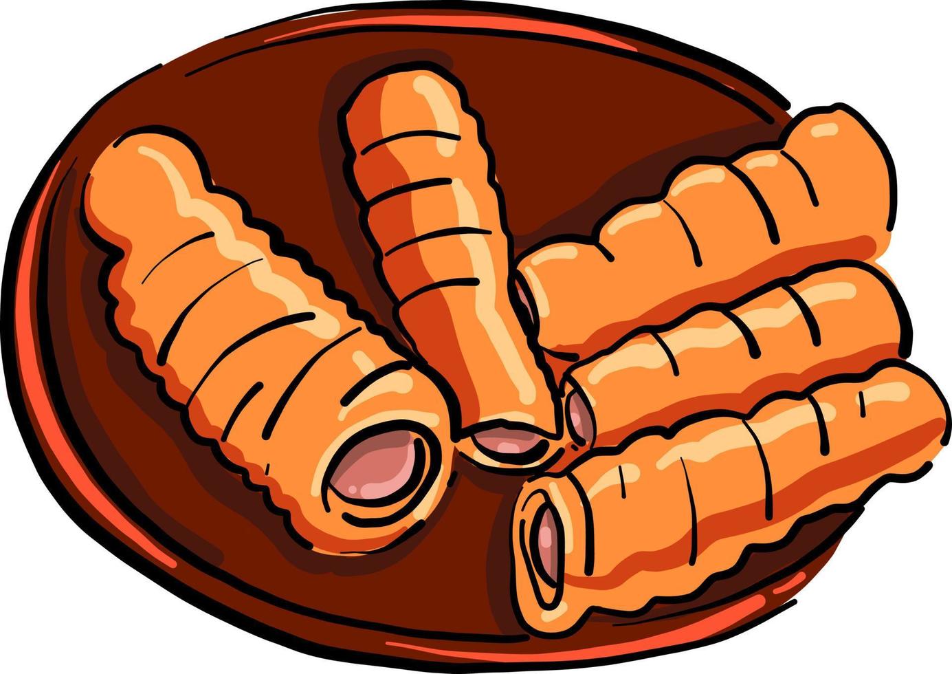 Wurst im Teig, Illustration, Vektor auf weißem Hintergrund