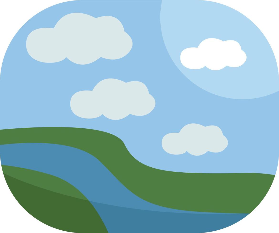 blaue Flusslandschaft, Illustration, Vektor auf weißem Hintergrund.