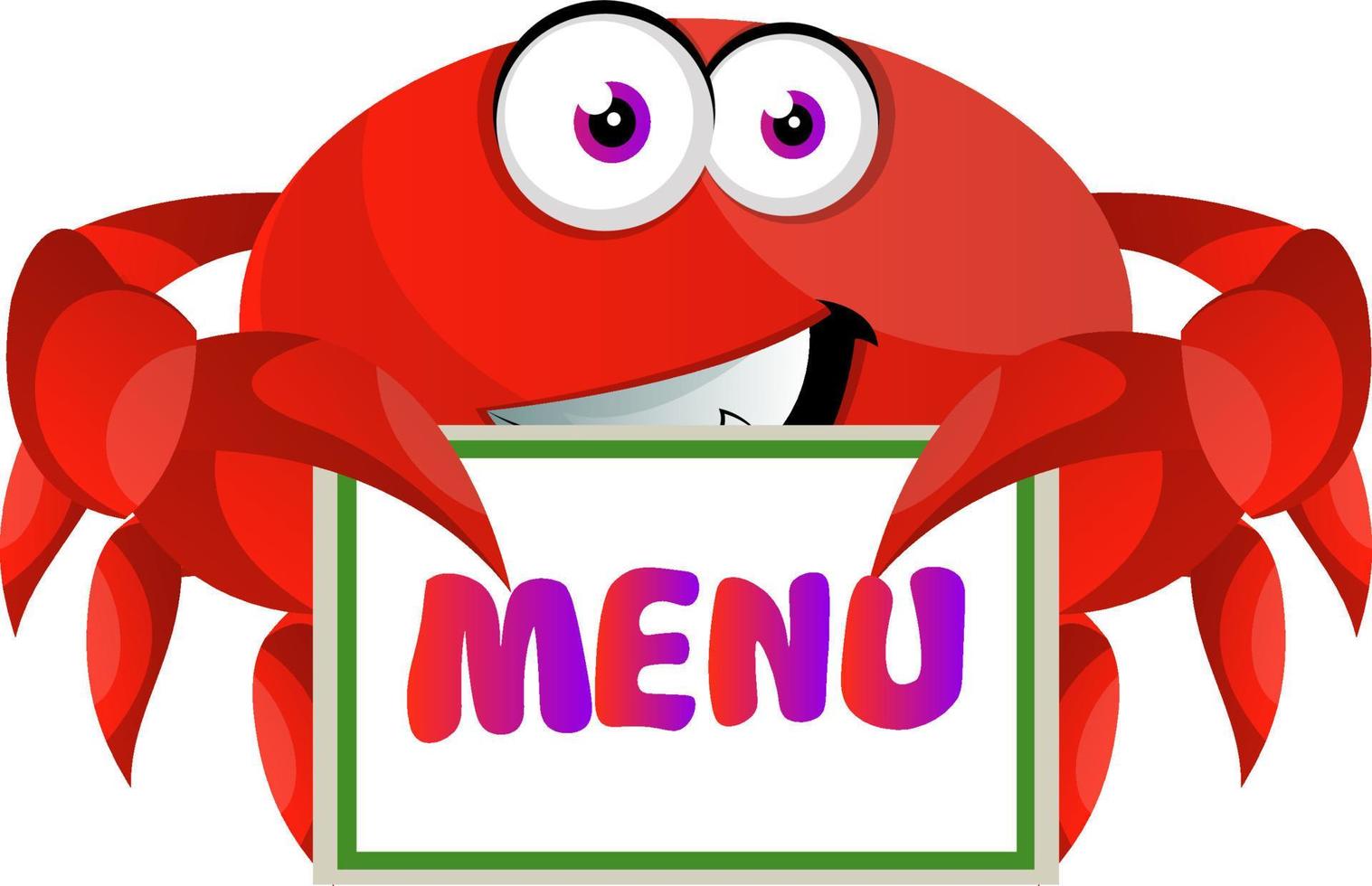Krabbe mit Menüschild, Illustration, Vektor auf weißem Hintergrund.