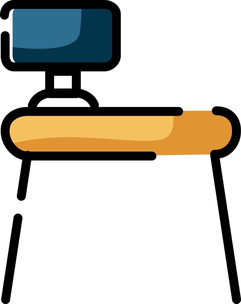 Gelber Computertisch, Illustration, Vektor auf weißem Hintergrund.