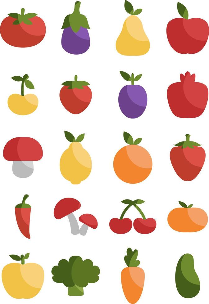 frisches Obst und Gemüse, Illustration, Vektor auf weißem Hintergrund.
