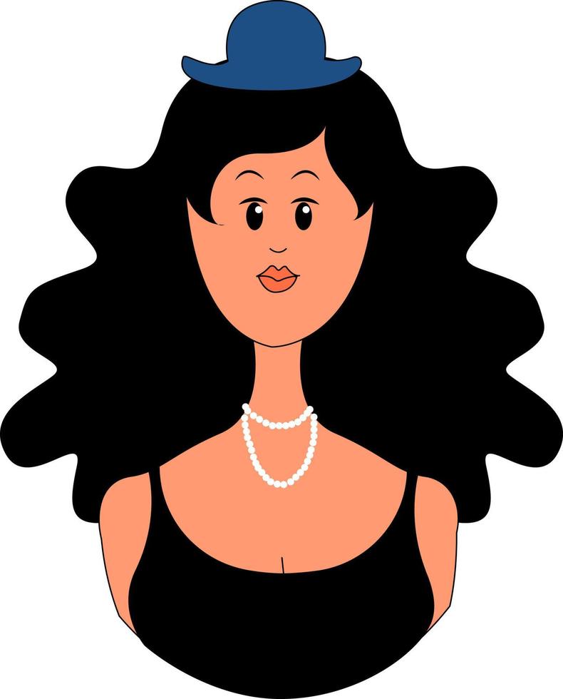 Mädchen mit kleinem blauem Hut, Illustration, Vektor auf weißem Hintergrund.