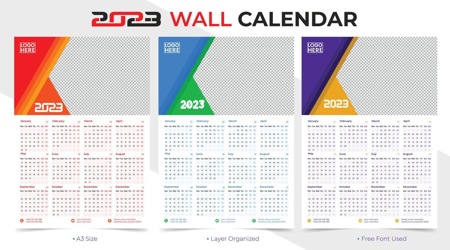 kreativ ny år 2023 ett sida kalender mall design i geometrisk former stil vektor