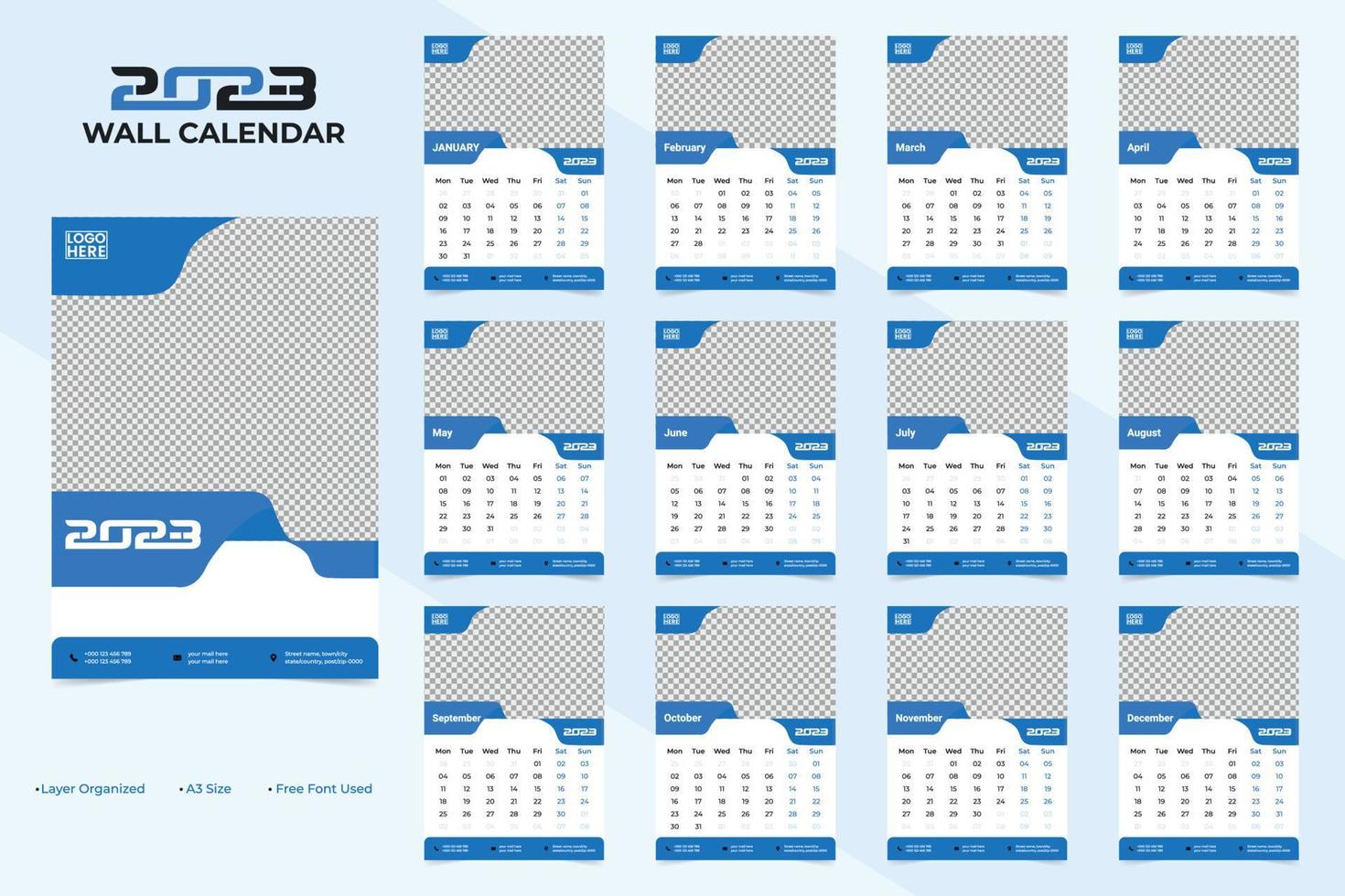 modernes und minimalistisches farbenfrohes 2023 Tischkalender-Vorlagendesign vektor