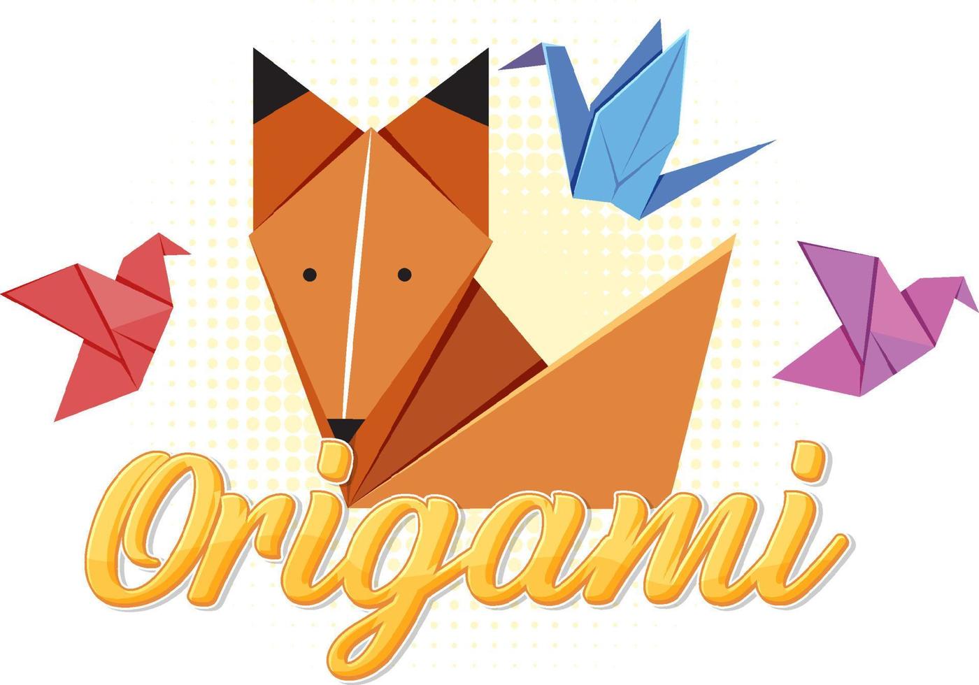 Origami-Fuchs und Vögel mit Text vektor
