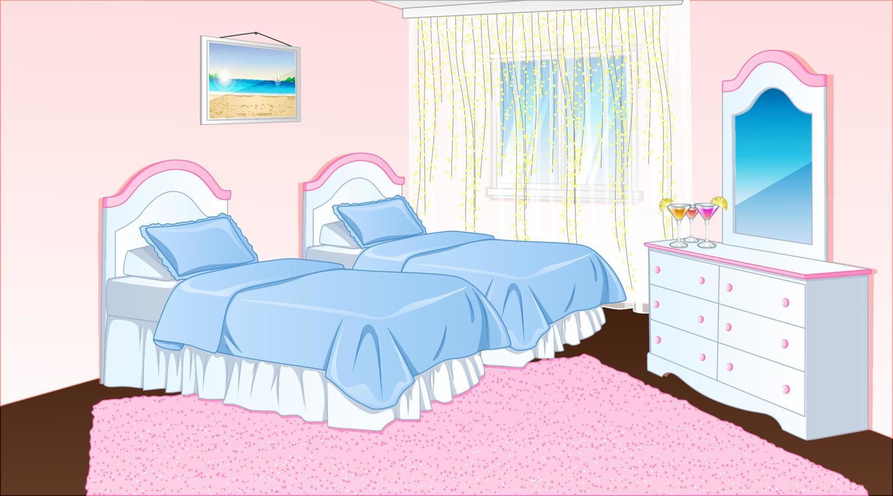 Pyjama-Party Teen Girly Schlafzimmer Hintergrundszene im Cartoon-Stil. Vektor-Illustration vektor