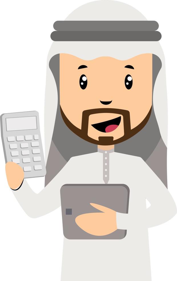 Arabische Männer mit Taschenrechner, Illustration, Vektor auf weißem Hintergrund.