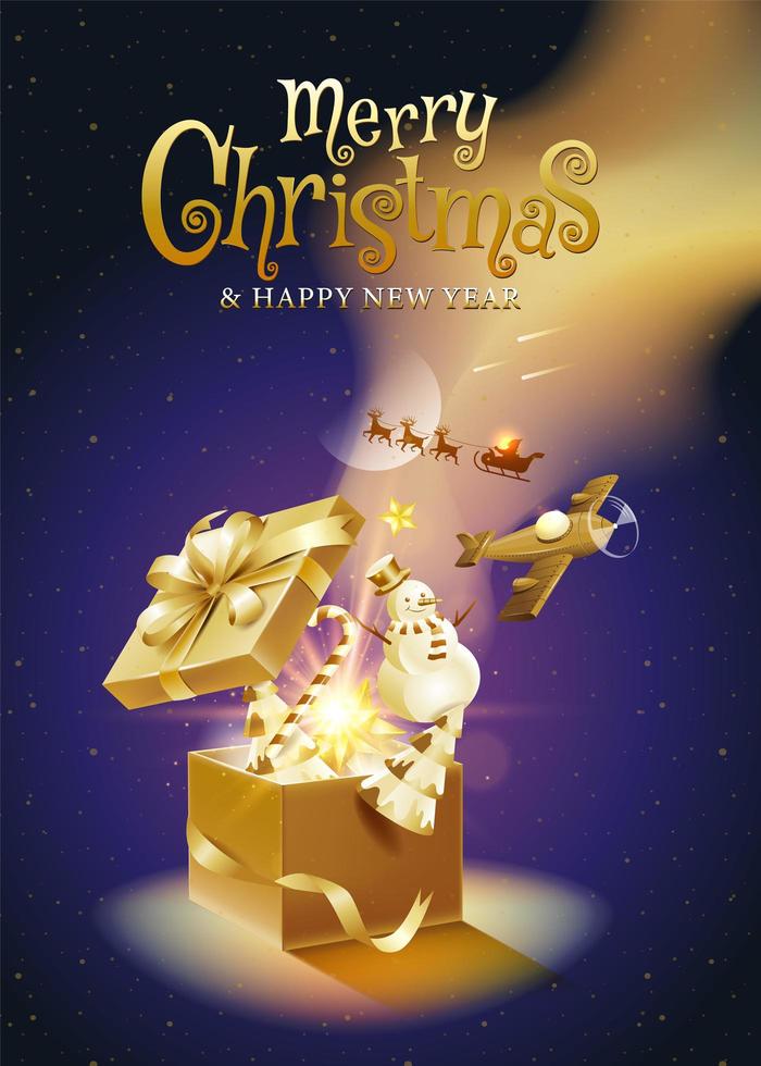 goldenes Fantasieplakat von Weihnachten und Neujahr vektor