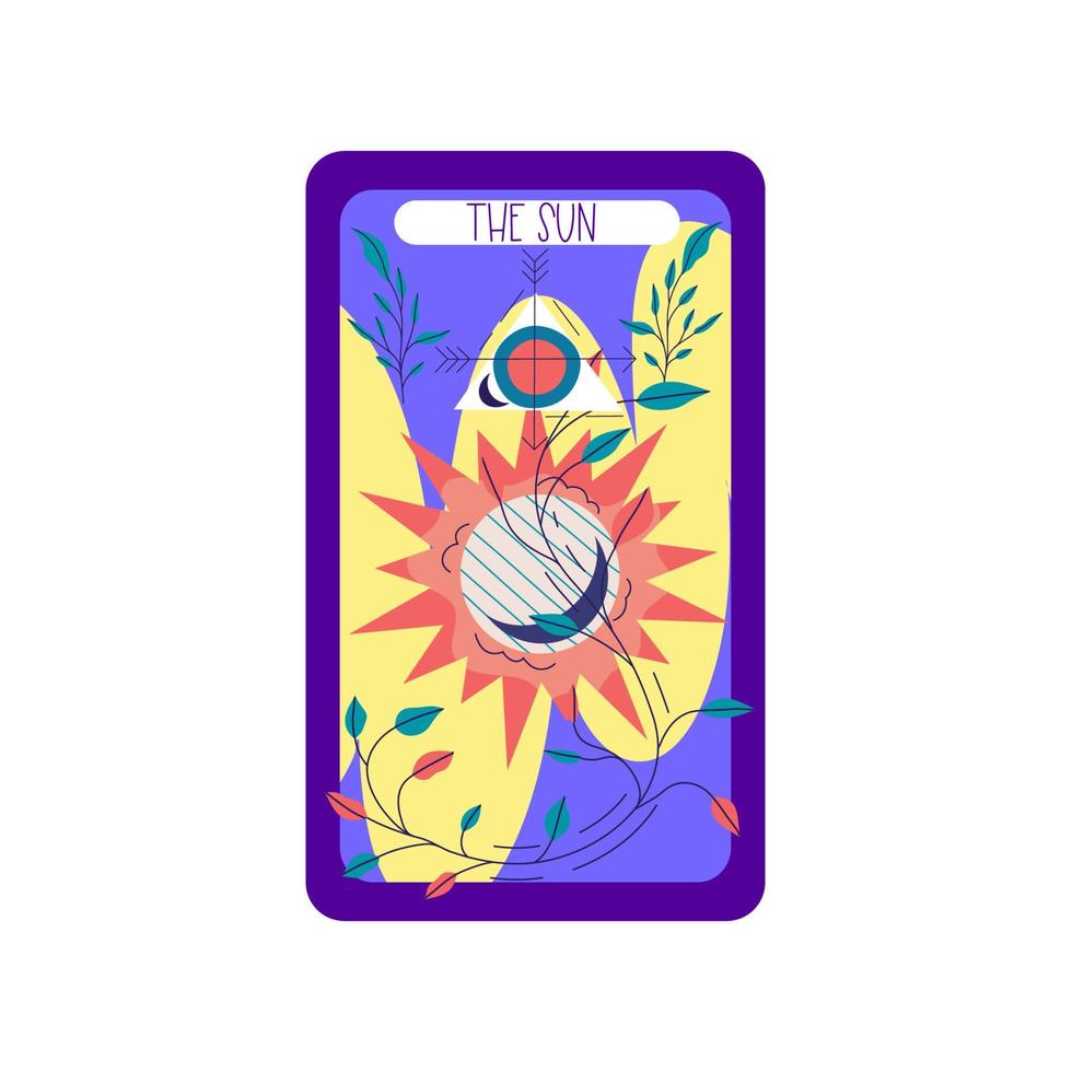 magisches himmlisches design der tarotkarte. mystische Mondvektorillustration. hand gezeichnete vektorillustration. esoterische Boho-Tarot-Karte mit Sonne. vektor