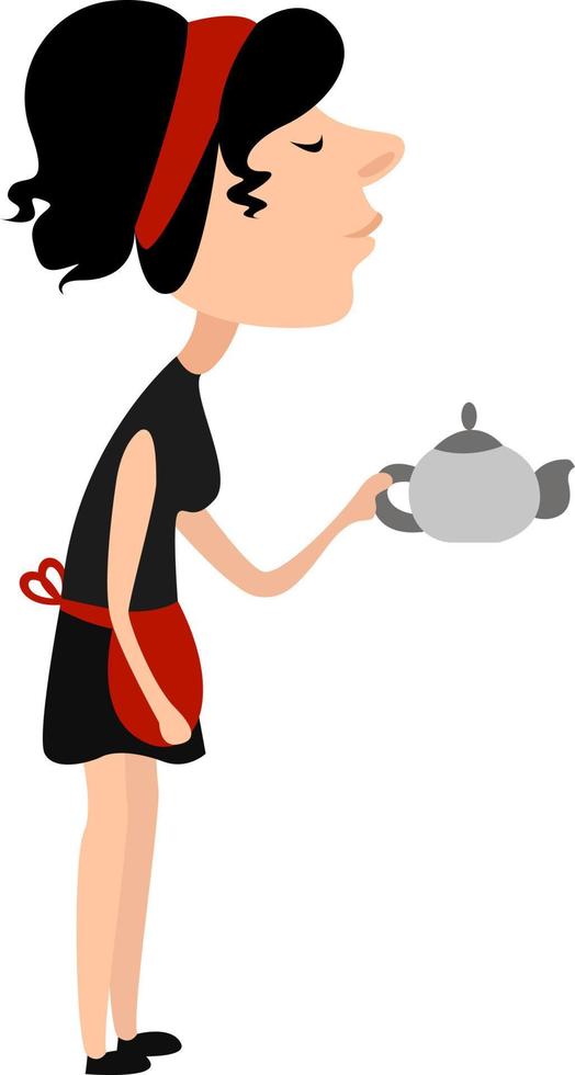 servitris med kaffe, illustration, vektor på vit bakgrund