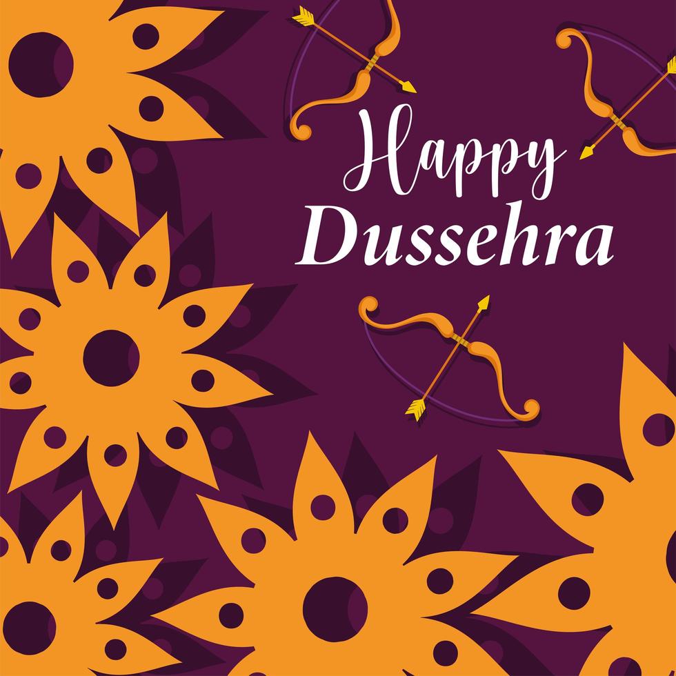 Happy Dussehra Festival von Indien Blumen, Pfeil und Bogen vektor