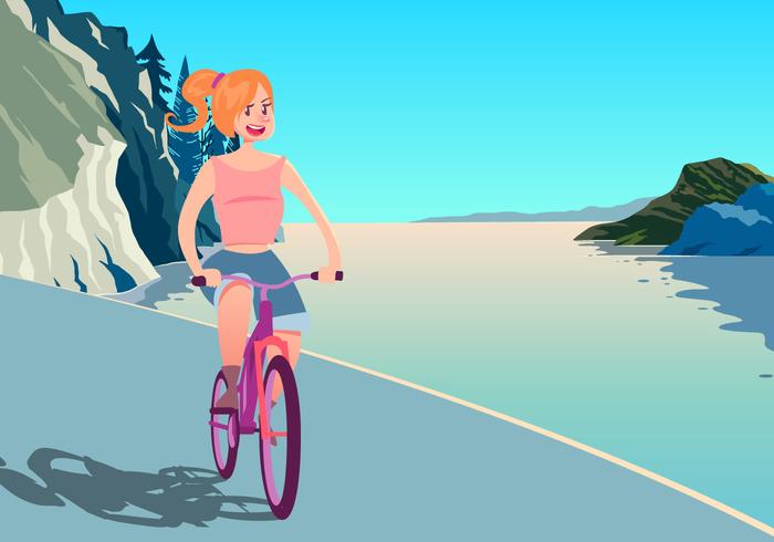 Una chica de montar una bicicleta vektor