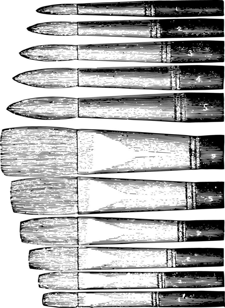 Künstlerborstenpinsel sind Flachpinsel mit Vintage-Gravur. vektor
