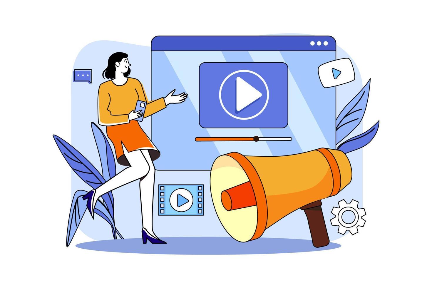 video-marketing-illustrationskonzept. eine flache Abbildung isoliert auf weißem Hintergrund vektor