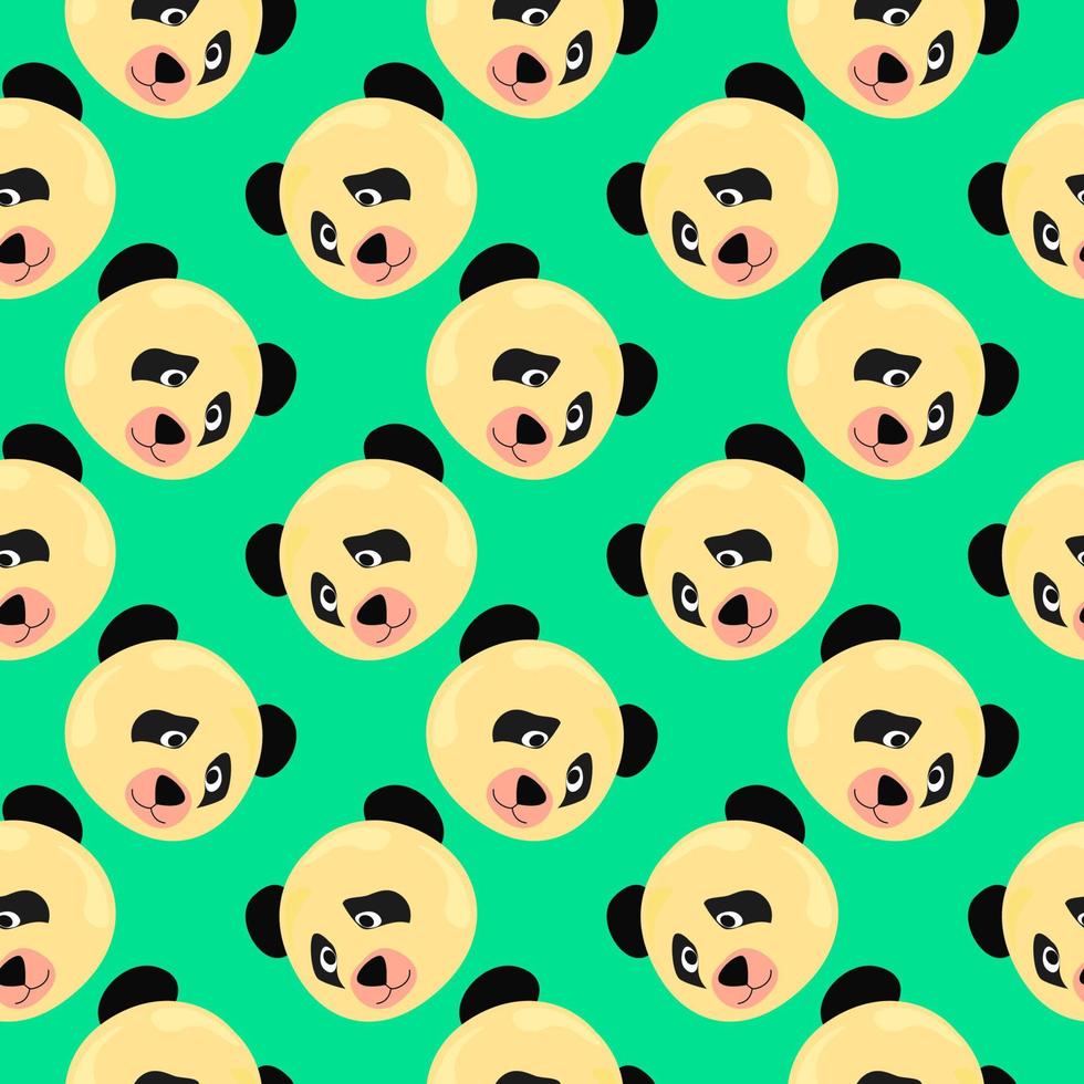 Pandakopf, nahtloses Muster auf grünem Hintergrund. vektor