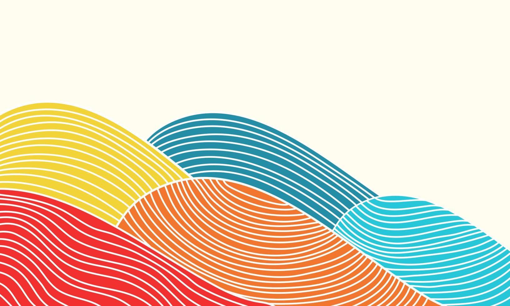 abstraktes japanisches Design bunter Hintergrund Wellenlandschaft Meereslinie Tapete vektor