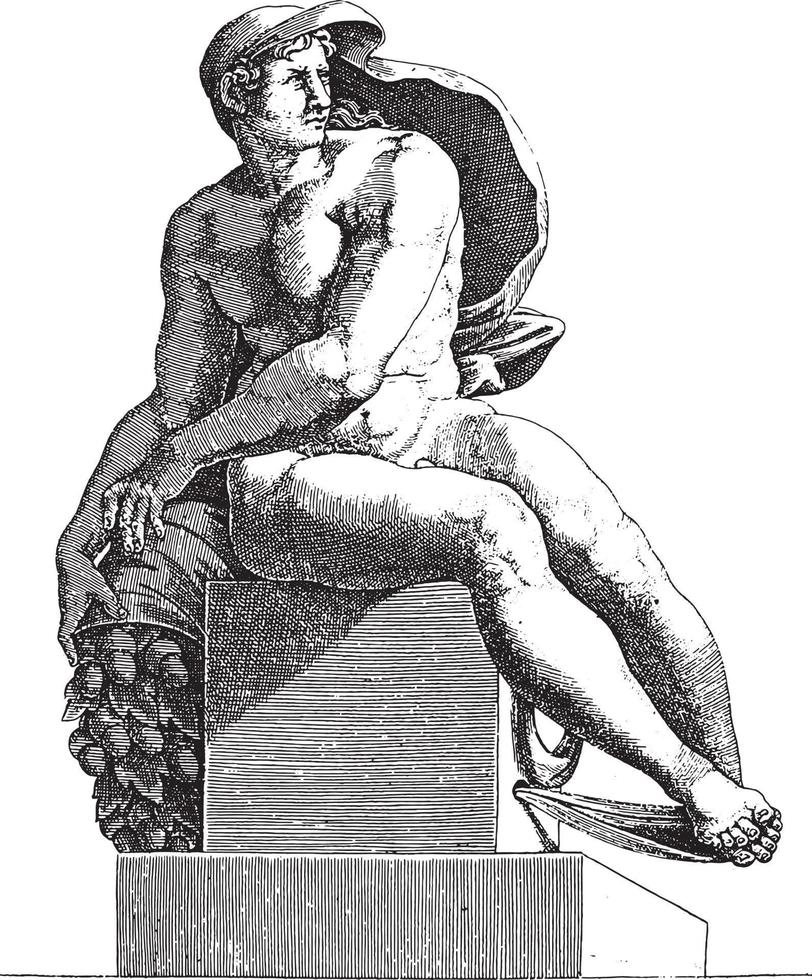 sittande naken, Adamo scultori, efter michelangelo, 1585, årgång illustration. vektor