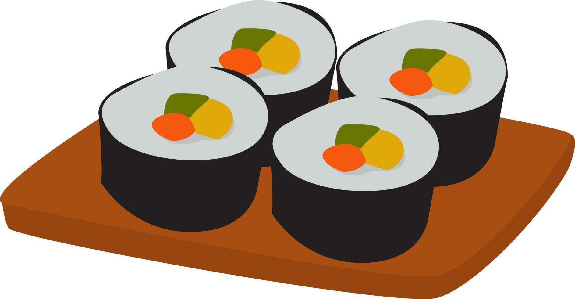 Sushi-Essen, Illustration, Vektor auf weißem Hintergrund.