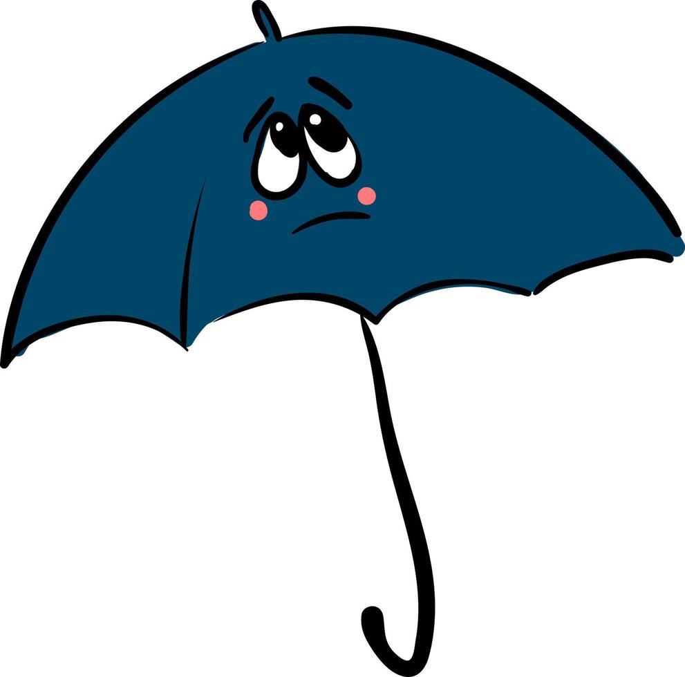 blauer trauriger Regenschirm, Illustration, Vektor auf weißem Hintergrund.