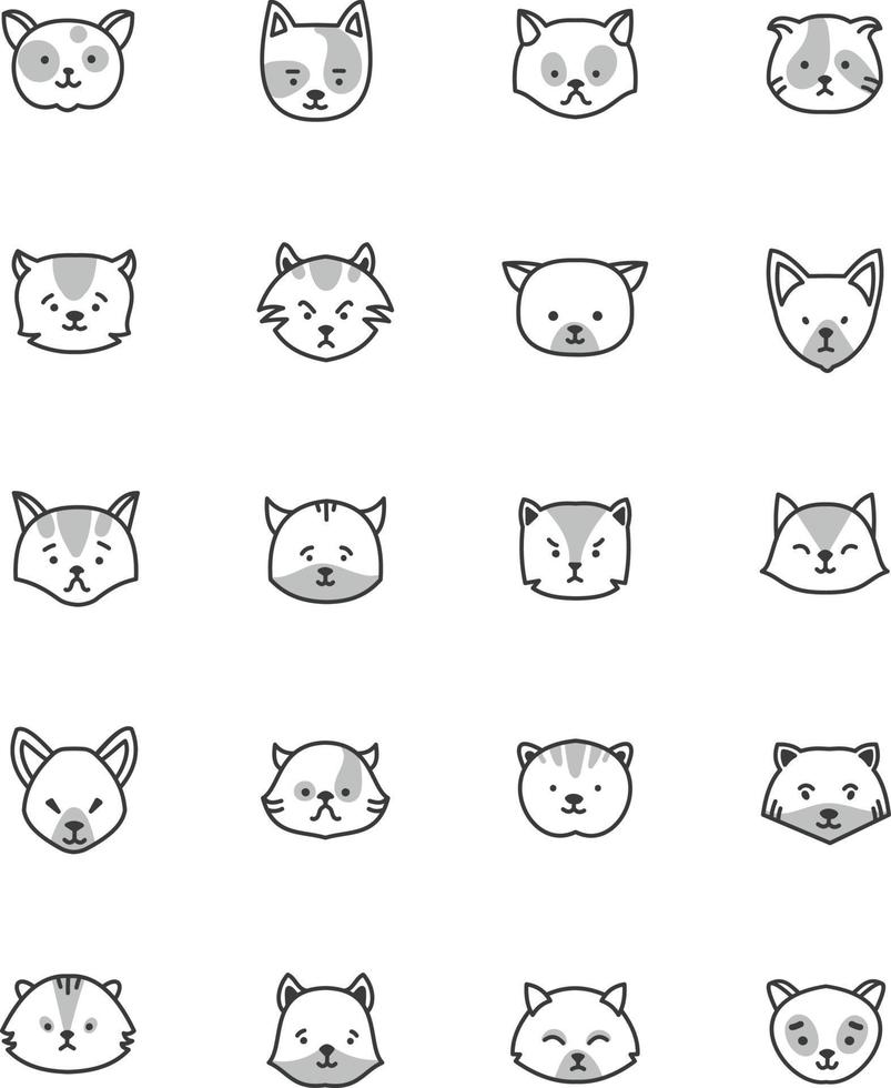 Gesichtsausdrücke der Katze, Illustration, Vektor auf weißem Hintergrund.