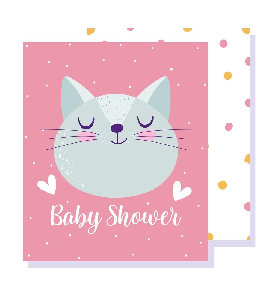 baby shower kort med söta katt ansikte vektor