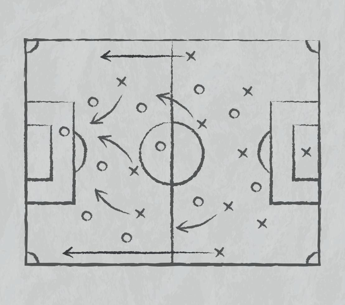 Fußball und Fußballtaktiken mit Kreide gezeichnet, Marker auf einer weißen Tafel - Vektor