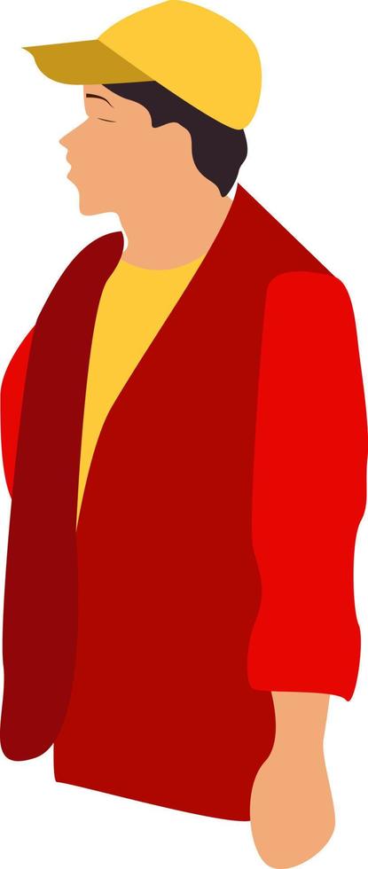 Junge mit roter Jacke, Illustration, Vektor auf weißem Hintergrund.