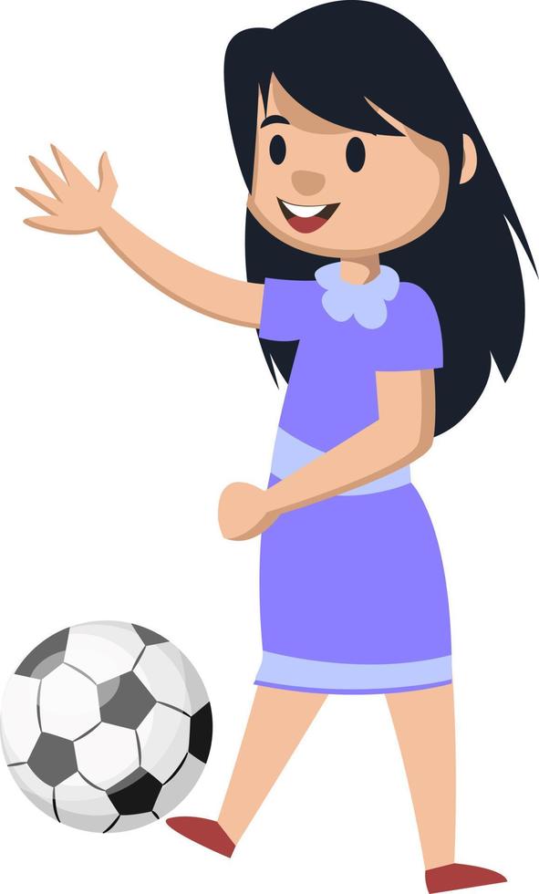 flicka med fotboll, illustration, vektor på vit bakgrund.