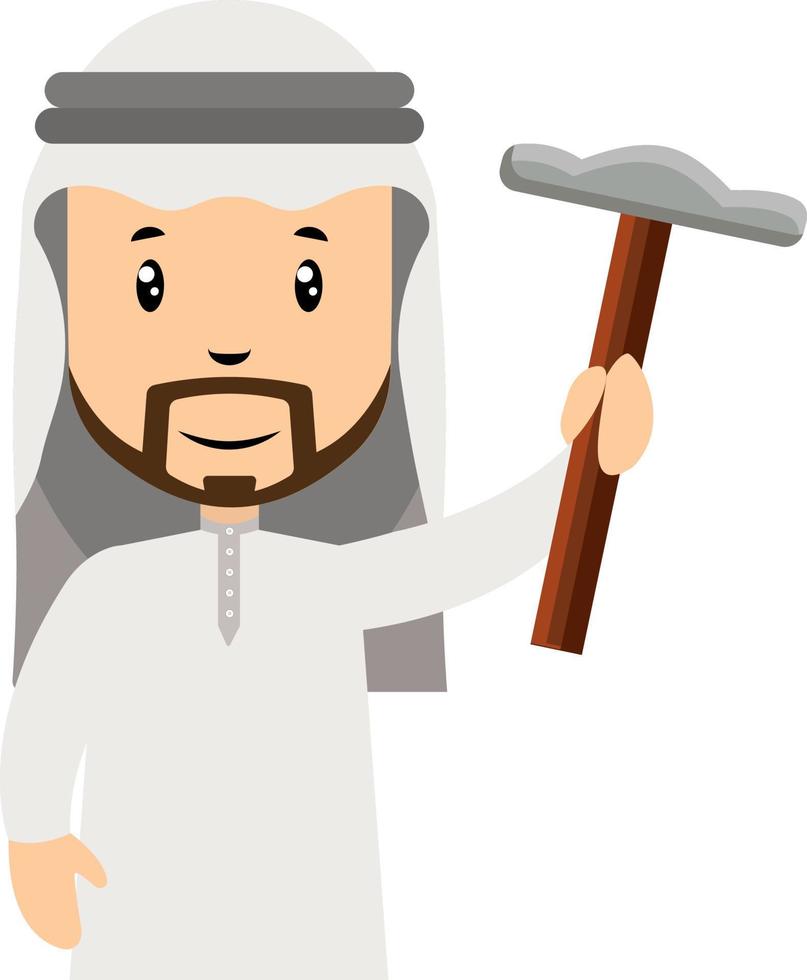 Arabische Männer mit Hammer, Illustration, Vektor auf weißem Hintergrund.