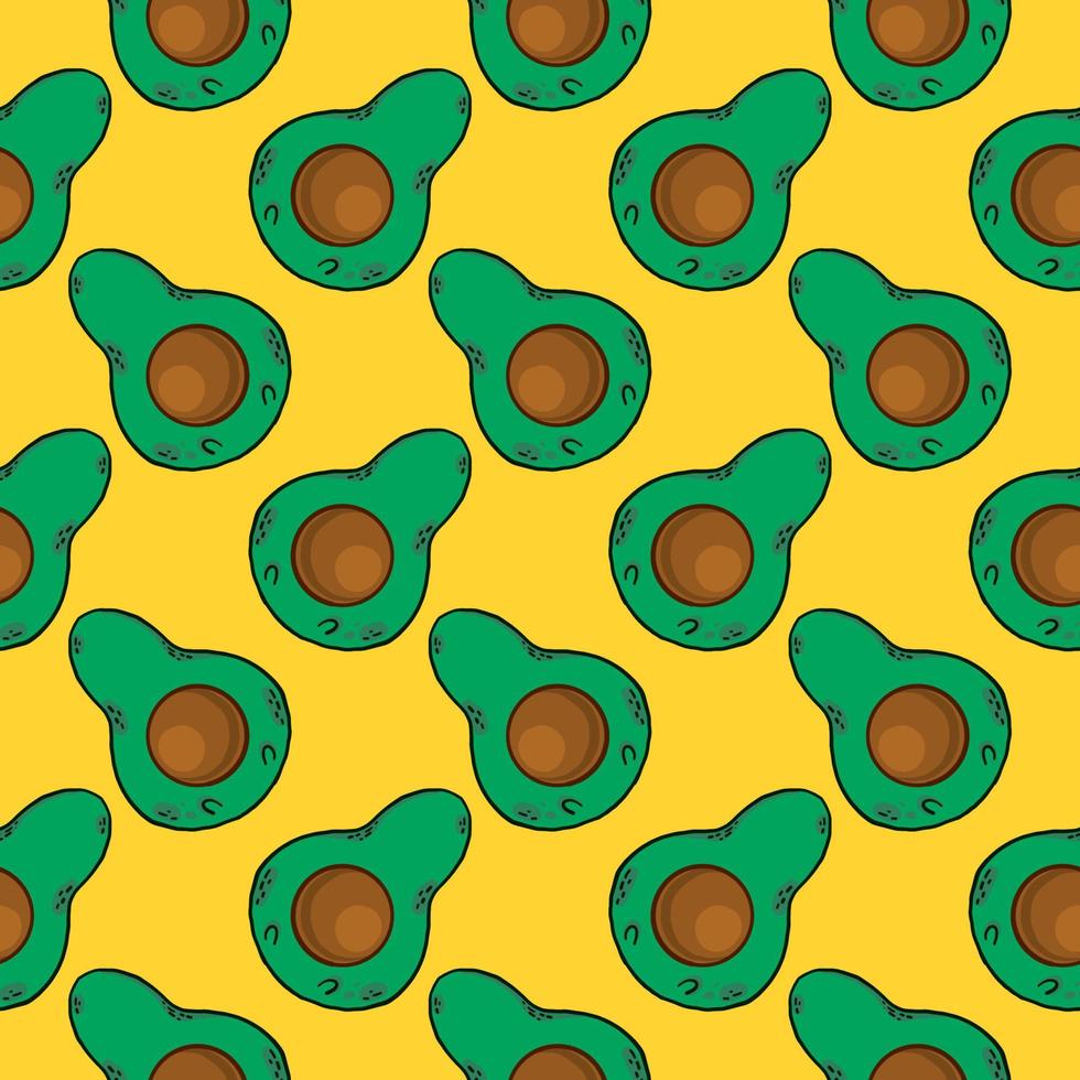 halv av avokado, sömlös mönster på gul bakgrund. vektor