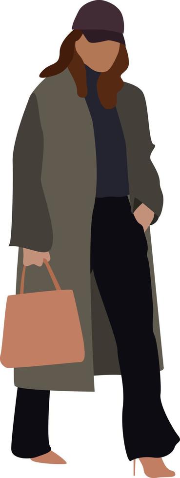 kvinna med väska, illustration, vektor på vit bakgrund.