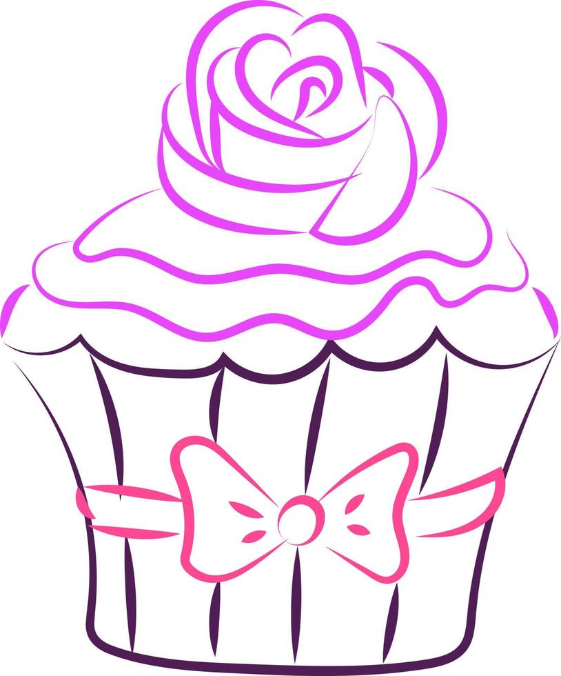 Cupcake mit Rosenzeichnung, Illustration, Vektor auf weißem Hintergrund.