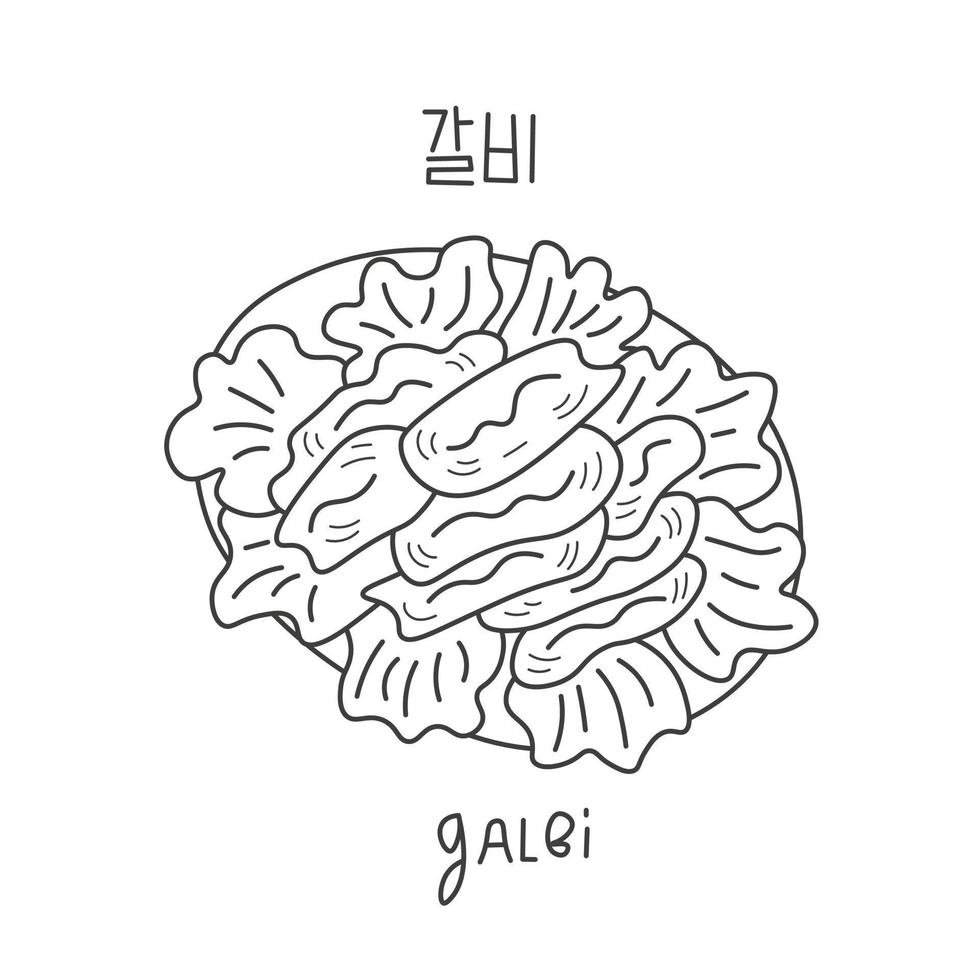 Galbi beliebtes koreanisches Essen mit Inschrift Doodle vektor