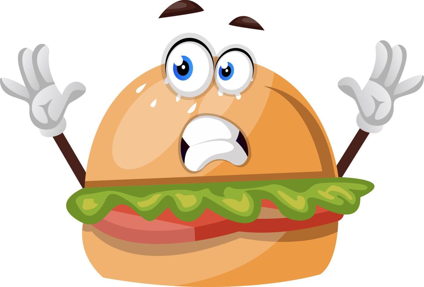 verängstigter Burger, Illustration, Vektor auf weißem Hintergrund.
