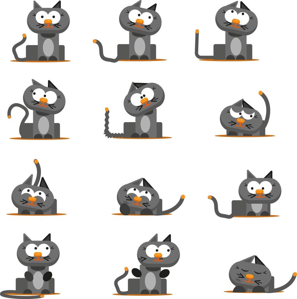 graue Katze, Illustration, Vektor auf weißem Hintergrund.