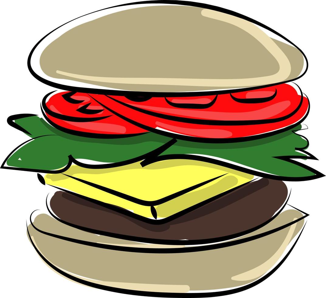 Hamburger, Illustration, Vektor auf weißem Hintergrund.