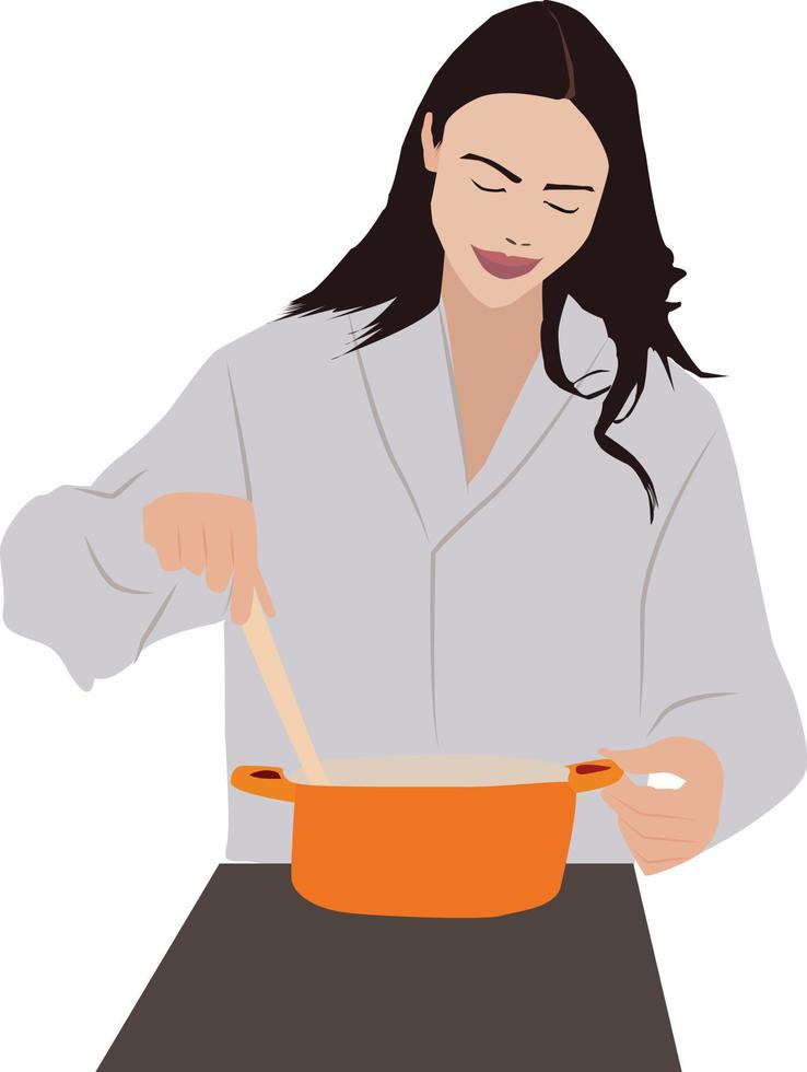 Mädchen kochen, Illustration, Vektor auf weißem Hintergrund.
