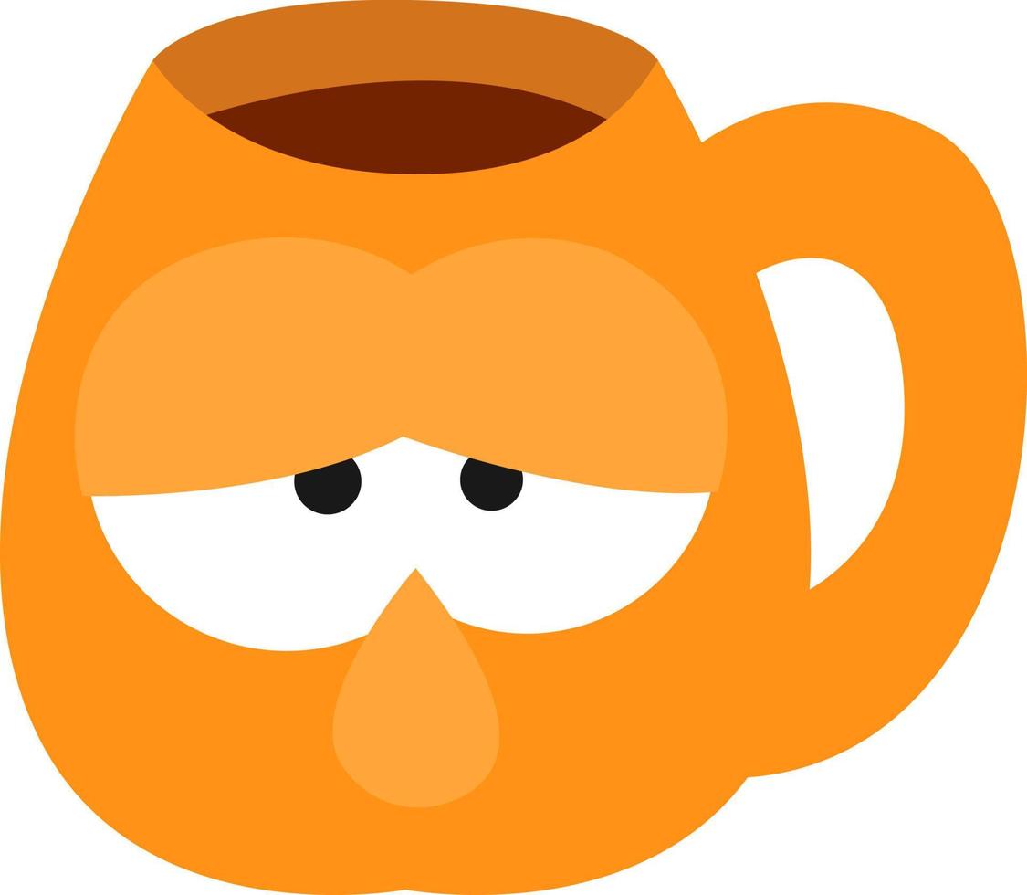 gelangweilte orange Tasse, Illustration, Vektor auf weißem Hintergrund.