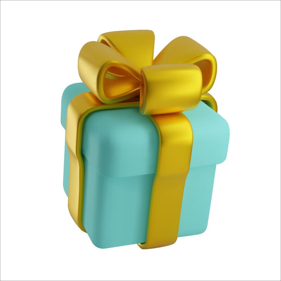 gåva låda blå med guld rosett 3d framställa. vektor illustration för en festlig jul eller födelsedag design. realistisk närvarande