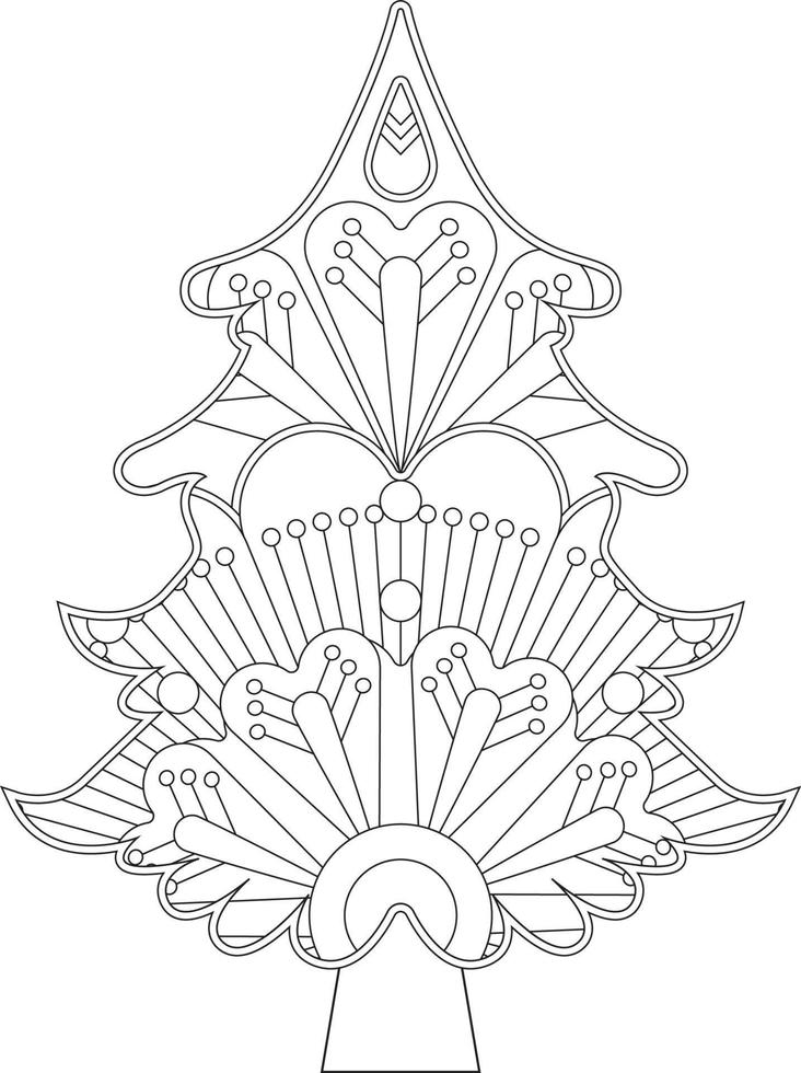weihnachtsbaum-malseite mit mandala-stil vektor